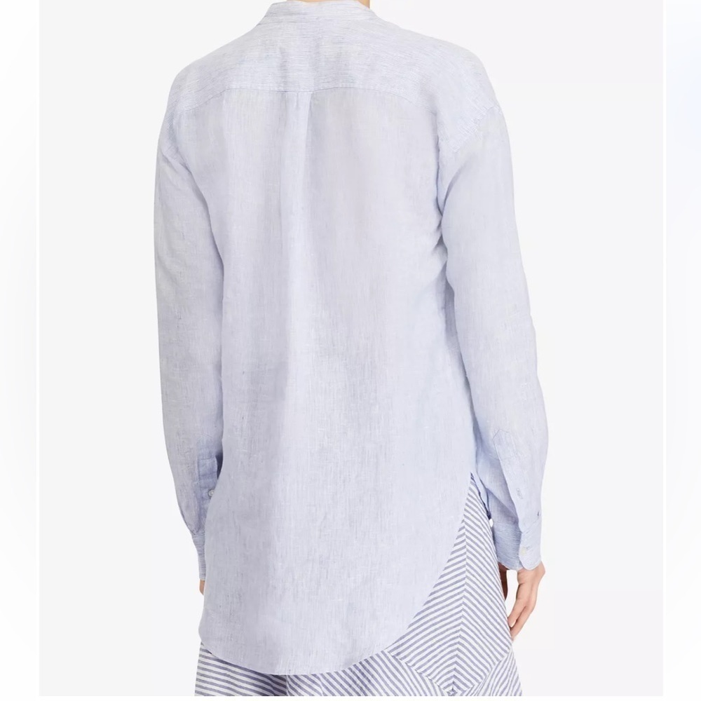 Lauren Ralph Lauren Blue & White Linen Applique Top Size PL - Picture 9 of 11